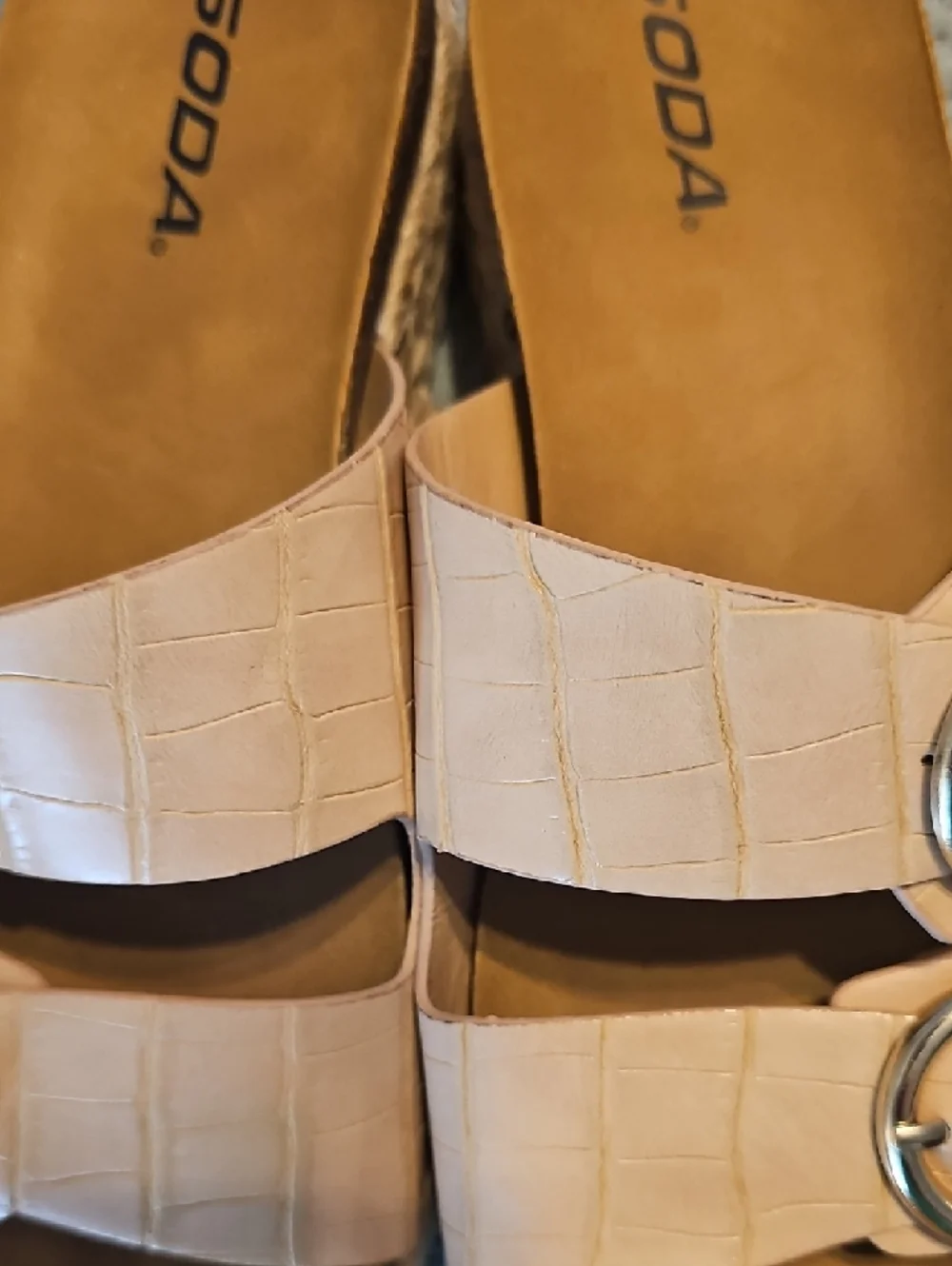 Soda Light Tan Double Buckle Slide Sandals